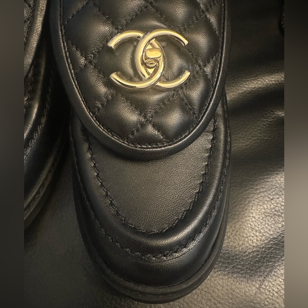 Chanel Black Loafers with Gold Accent - Picture 9 of 15